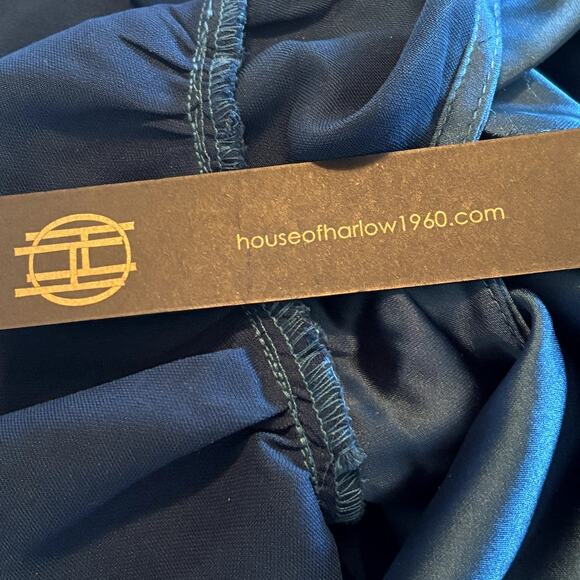 NWT House Of Harlow Cowl Neck Gown Women's Size XS Blue Cross Back Dress FLAWS - Picture 13 of 14